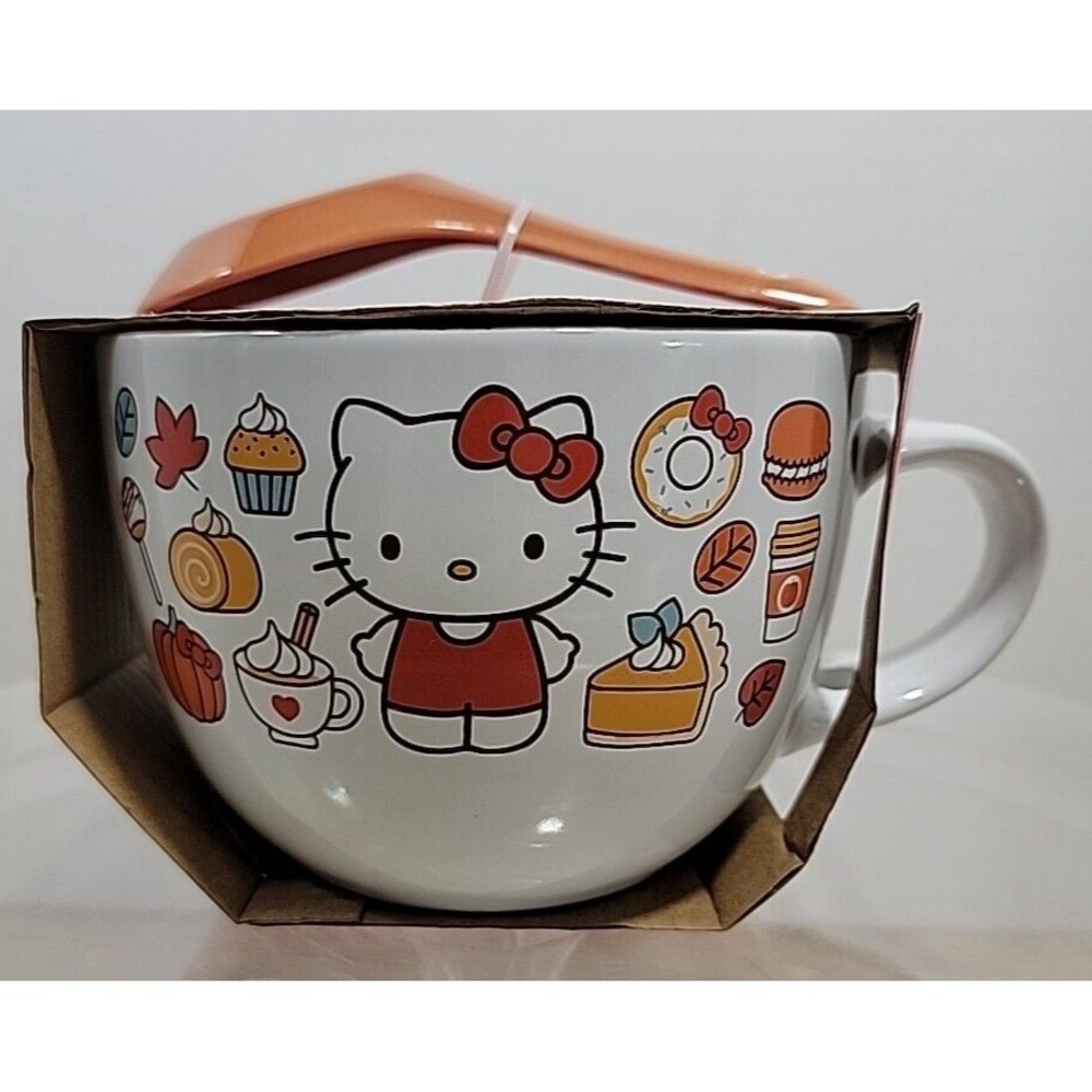 Hello Kitty Harvest Fall‎ Soup Mug with Spoon 24 OZ. NEW IN BOX Sanrio Pumpkin